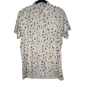 Give'r Mens Outdoorsy Nature Print Snap Happy Solar Button Short Sleeve Shirt